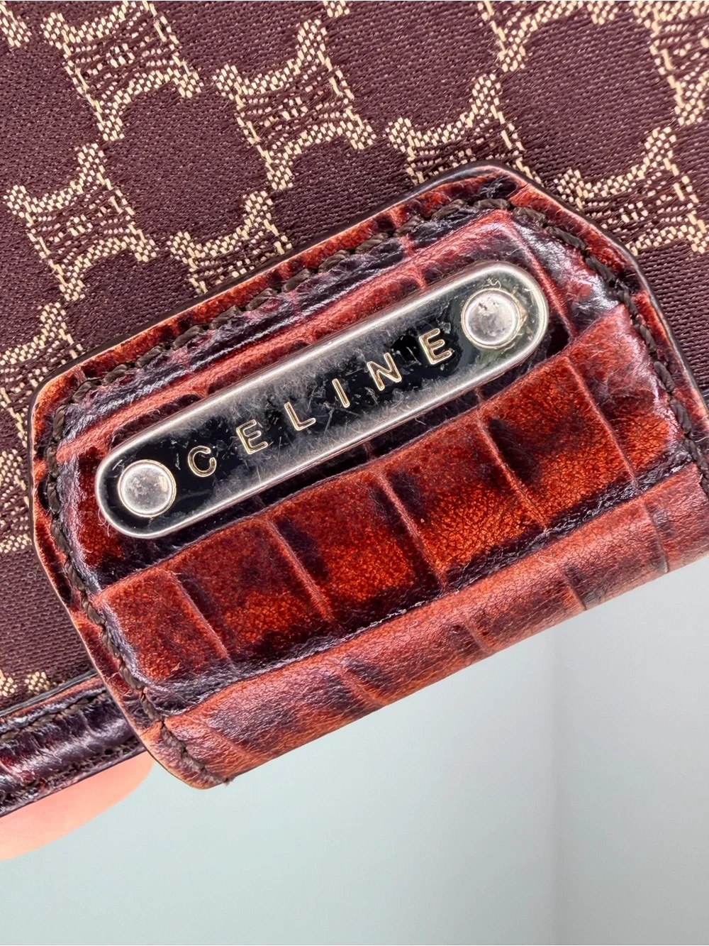 Vintage Celine Macadam Monogram Long Wallet – Croc-Embossed Leather